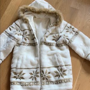 Very elegant white tan faux fur coat